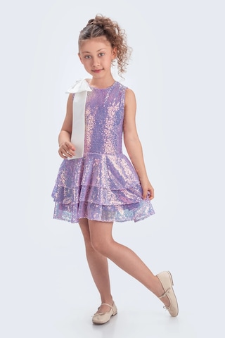 Etekli Şık Elbise Pullu 3 Kat Lila