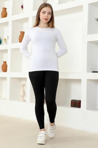 Urfakent Rahat Ve Şık Uzun Kollu Bisiklet Yaka Likralı Viskon Penye Body Beyaz