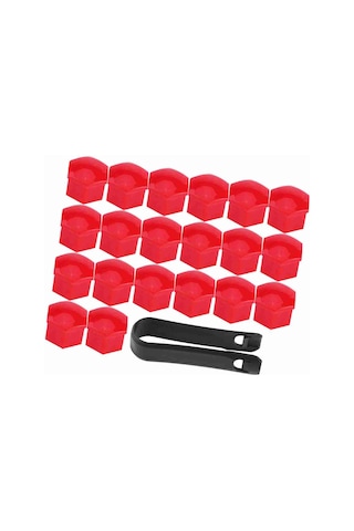 Yaleker Araba Tekerlek Somunu Korumalı Kapakları 17mm - Abs Malzeme İle Dekoratif Ve Korumalı 20 Adet + 1 Siyah Kelepçe Kırmızı