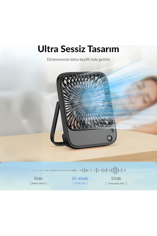 Warmco D2 5000mah Şarjlı Masaüstü Vantilatör Dijital Göstergeli Taşınabilir Ultra İnce Soğutucu Fan Siyah