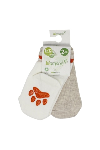 Bibaby Biorganic Paw 2'Li Kaymaz Çorap 68393 Bej-Ekru