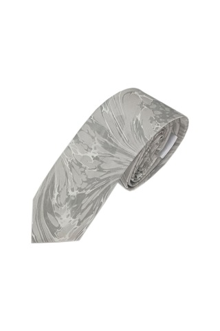 Elifebru Exclusive Handicrafts Ebru Sanatı Saten Kumaş Gri Beyaz Erkek Kravat Sakr 162 Gri 001