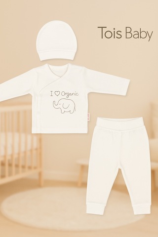 Tois Baby Organik Hastahane Çıkışı Bebek Takımı 0-3 Ay Ekru Renk Ekru