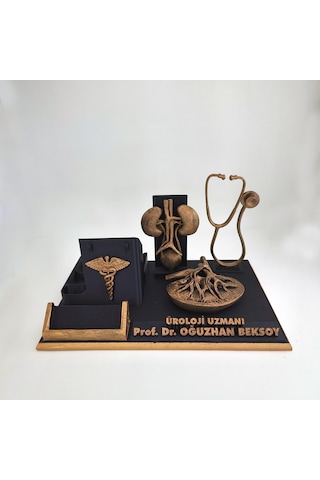 Kişiye Özel Üroloji Doktoru Masa İsimliği Ve Kartvizitlik Gold - Siyah