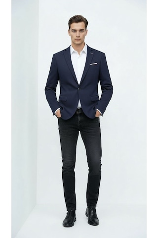 Plus Scorpion Lacivert Erkek Slim Fit Tek Düğmeli Blazer Ceket Şık Dokulu Kumaş, Astarli, Günlük Ve Ofis Kombinlerine Uygu Lacivert