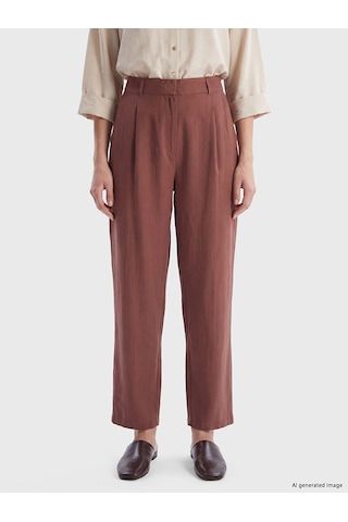 Lcw Comfort Kahverengi Geniş Paça Pileli Kadın Kumaş Pantolon