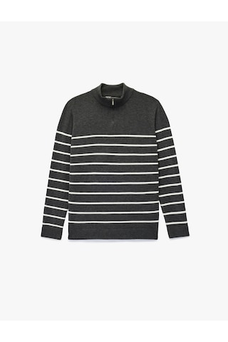 Koton Regular Fit Uzun Kollu Basic Yarım Fermuarlı Triko Kazak Antrasit Çizgili 6wam70040ht Antrasit Çizgili
