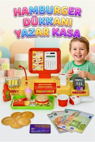 Hamburger Dükkanım Işıklı Sesli Barkod Okuyuculu Tartılı Pos Makineli Hesap Makineli Oyun Seti