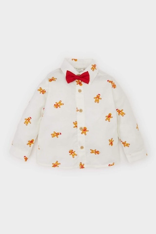DeFacto Erkek Bebek Yılbaşı Temalı Twill Uzun Kollu Gömlek D6735A524WNER233 Ekru