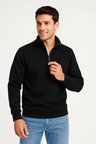 Barlashive Erkek Dik Yaka Sweatshirt Dik Yaka Yarım Fermuarlı 3 İplik Pamuk Kumaş - Siyah Çok Renkli