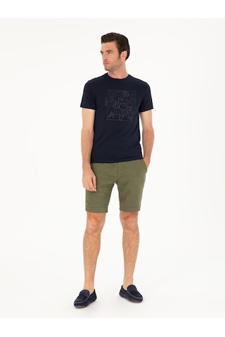Cacharel Haki Regular Fit Beli Lastikli %100 Keten Şort YESIL