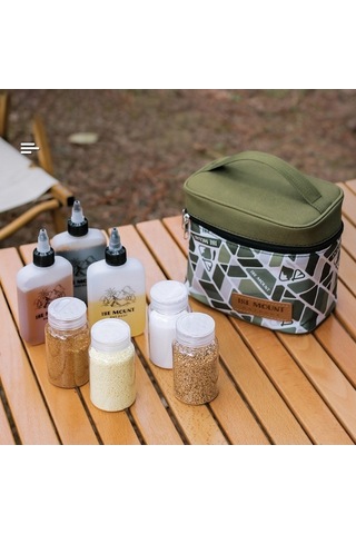 Tongxida 7 Parça Baharat Saklama Seti - 3 Plastik Şişe + 4 Cam Kavanoz - Taşınabilir Oxford Kumaş Çanta Yeşil Yeşil