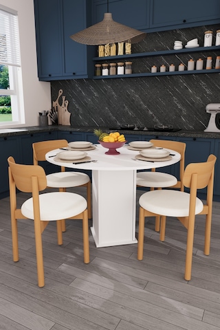 Modern Dolaplı 4 Kişilik Mutfak Yemek Masası Ve Sandalye %100 Mdf Mutfak Yemek Odası Masası Takımı Ymt04 Beyaz