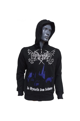Stüdyo Ümit Mayhem De Mysteriis Dom Sathanas Metal Band Baskılı Kapüşonlu Fermuarlı Sweatshirt Siyah Siyah