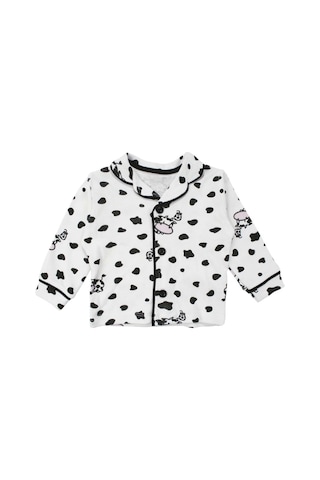 Bebegen Unisex Ekru Siyah İnek Desenli Kruvaze Yaka Pijama Takımı Çok Renkli