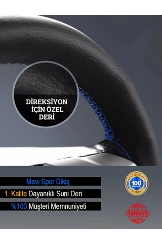 Dikişli Direksiyon Kılıfı Siyah Düz Mavi Dikiş Pedsiz Mavi