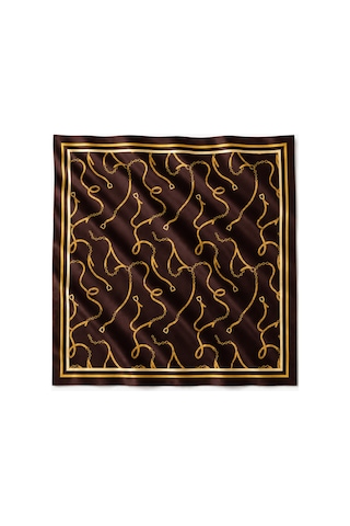 Tarzını Seç Kahverengi Altın Toka Desenli Fular 70 X 70 Cm