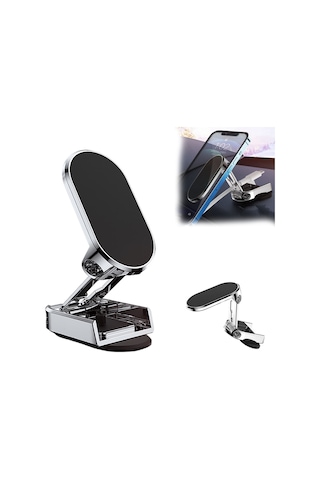 Jeemson Araç İçin Manyetik Telefon Tutucu - 360 Derece Ayarlanabilir, Katlanabilir, Sürtünmez Yuvarlak Yüzey, Gümüş Renk 2 Demir Levha + 1 Yedek Bant GÜMÜŞ