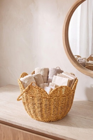 Rattan Hasır Dekoratif Kulplu Organizer Sepet - M-1687