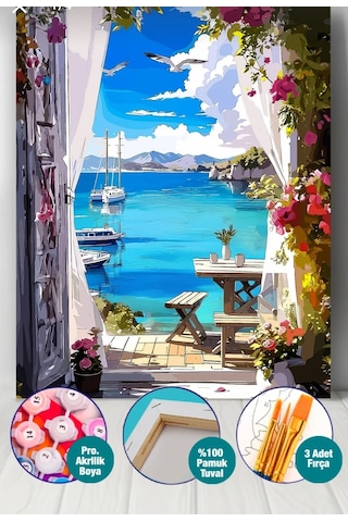 Denic Sayılarla Boyama Seti 40x50 Cm (Çıtalı) Fırça Boya Dahil Numaralı Tuval Gemi Manzara