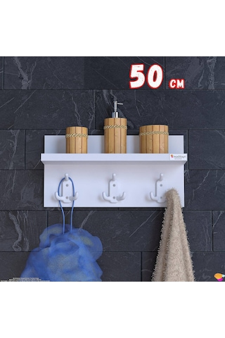 Modilayn Kedi Serisi 46,4x18 Cm, 3 Lü Banyo Askısı Seti: 9 Kancalı Raflı Düzenleyici, Yer Tasarrufu. Beyaz