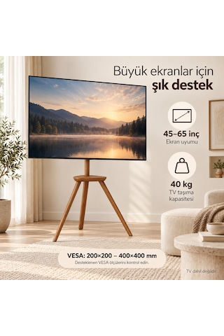 Npo Std3544 45-65" 40kg Masif Ahşap 45 Dönebilen Raflı Dekoratif Taşınabilir Tv Standı Diğer