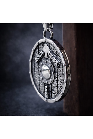 Viking Kalkanı Kolye Erkek Norse Rune Tasarım Savaşçı Tarzı Çelik Kolye Hediye Gümüş