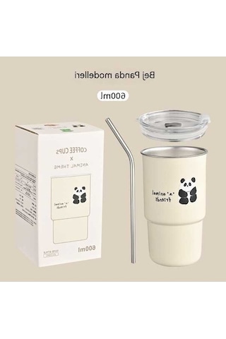 Pazly Panda Kapaklıpaslanmazçelik Hasır Fincan Büyük Beyaz Beyaz Bardak Aurora Zl Beyaz