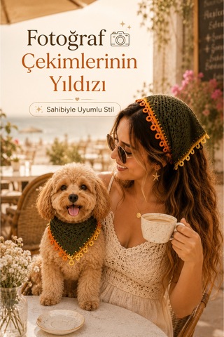 Kadın Ve Köpek Kombin Bandana El Örgüsü Bohem Stil Uyumlu Anne Köpek Bandanası Ayarlanabilir Tasarım Haki