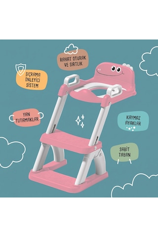Latrina Pro Basamaklı Çocuk Tuvalet Eğitim Seti - Katlanabilir Klozet Küçültücü - Pembe