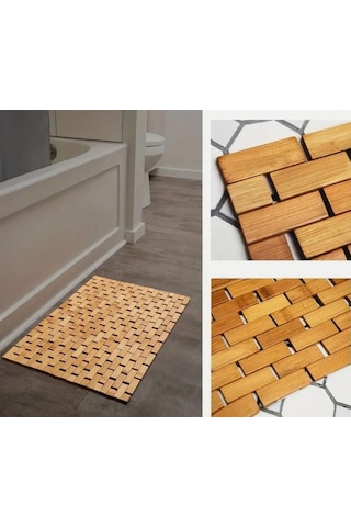 Bambu Kaydırmaz Banyo Matı Bambu Paspas 40x66 Cm Açık Kahve