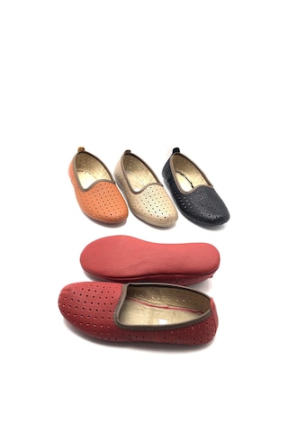 Hakiki Deri Hava Alabilir Delikli Hac Umre Tavaf Patiği Ve Ev Ayakkabısı Bordo