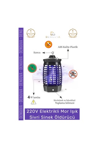 Sineköldürücü Elektrikli Cız Lamba Led Uv Etkili Güçlü Pratik Bahçe Mor Işık Kara Sivri Sinek Öldür