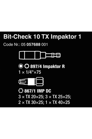Wera Bits Seti Impaktor 1 Bit-Check 10 05057688001