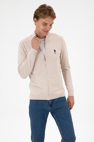 U.S. Polo Assn. Erkek Slim Fit Taş Melanj Triko Hırka 50313684-VR225
