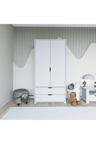 Duru 90 Cm Mat Beyaz 2 Kapılı 2 Çekmeceli Elbise Dolabı - Gardırop Beyaz