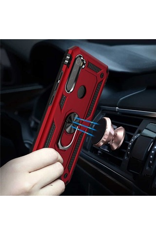 Xiaomi Redmi Note 8 Kılıf Sert Silikon Yüzüklü Stand Özellikli Kapak