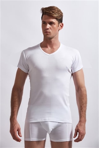 Josejuan 3'lü Erkek Atlet Yarım Kollu V Yaka %100 Pamuk Ribana 3206-3'lü Beyaz