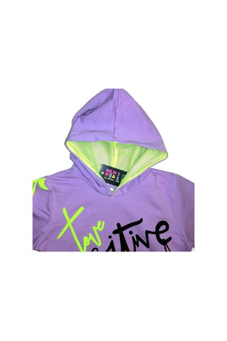 Love Positive Baskılı Fileli Kapüşonlu Kız Sweatshirt Mor Renk 9Y10Y11Y12Y Mor