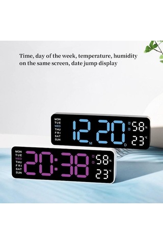 Maiyame 9.5 İnç Dijital Duvar/sandık Saati, Zaman/hafta/sıcaklık/nem Gösterimi, Otomatik/manuel Parlaklık, Çift Alarm, 12/24 Saat Mavi/kırmızı Işık Beyaz - Mavi