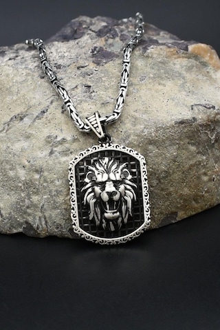 Aslan Figürlü 925 Ayar Gümüş Kolye Kral Zincir 2mm 902430 Gümüş