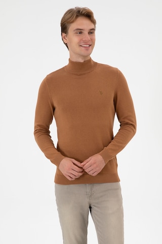 U.S. Polo Assn. Erkek Slim Fit Boğazlı Camel Basic Kazak 50313712-VR233
