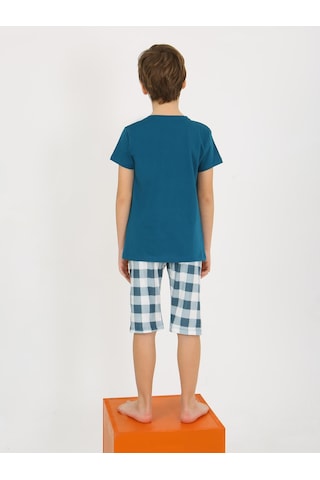 Vitmo Erkek Çocuk Kısa Kollu Kapri %100 Pamuklu Pijama Takımı Awesome PETROL