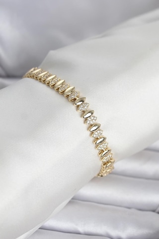 Pirinç Gold Renk Arpa Model Kadın Bileklik Antik Gümüş