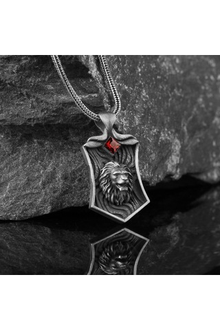 Zirkon Taşlı Aslan Motifli 925 Ayar Gümüş Kolye