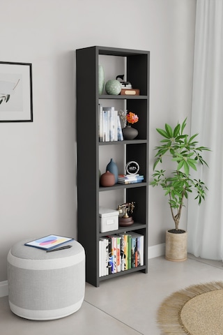Alpaevmobilya Ahşap 5 Raflı 150 Cm Çok Amaçlı Açık Kitaplık Dekoratif Salon Rafı Düzenleyici Ve Organizer Antrasit