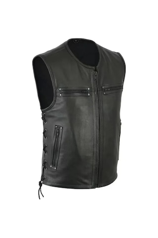 Cooper Hakiki Deri Yelek Yandan Bağcıklı Fermuar Kapamalı