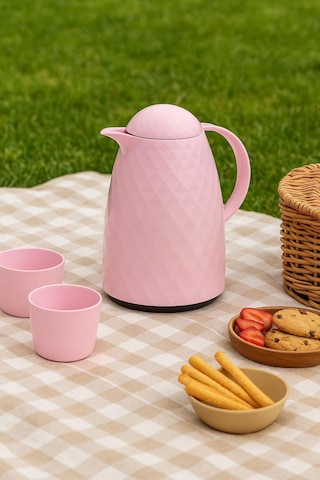 1 Lt Akrilik Soft Pembe Çay Termosu 12 Saat Sıcak 24 Saat Soğuk Pembe