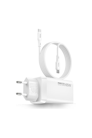 Recci Rc123e 65w Type-c Pd Gan Teknolojili Mini Hızlı Şarj Seti 1m Beyaz