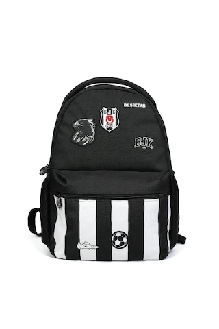 Beşiktaş Lisanslı Kartal Armalı Futbol Desenli Okul Çantası - Siyah Çocuk Sırt Çantası